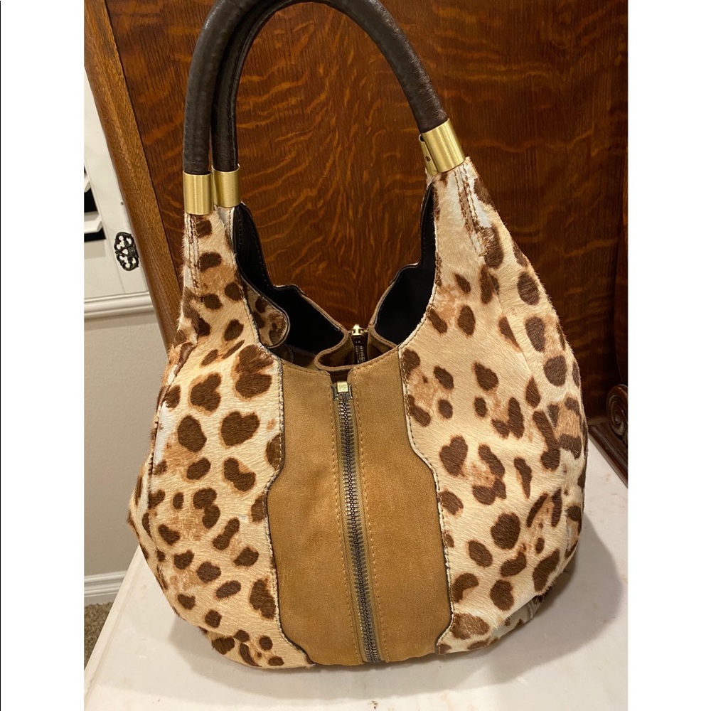 Jimmy Choo Leopard Print and Brown Suede Hobo Bag - Picture 3 of 10